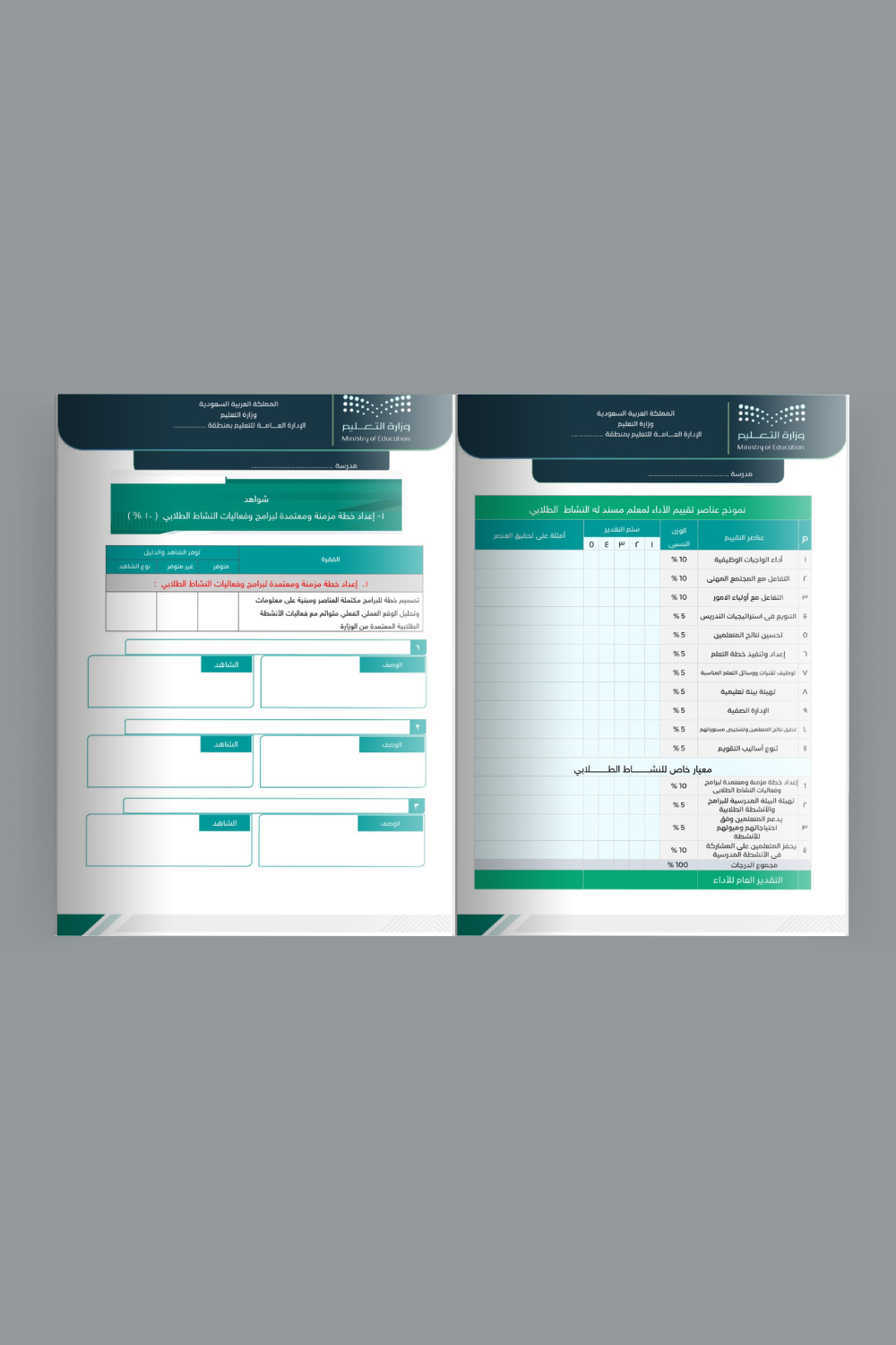 سجل توثيق شواهد الأداء  الوظيفي لرائد النشاط الطلابي