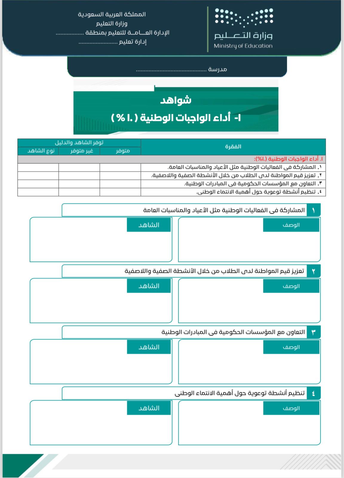 سجل توثيق الاداء الوظيفي لرائد النشاط الطلابي